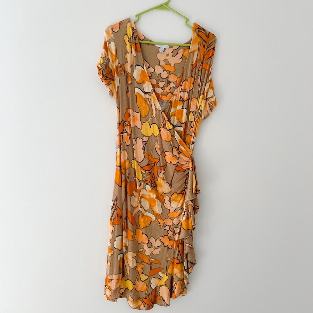 New York and Company Yellow Floral Wrap Dress